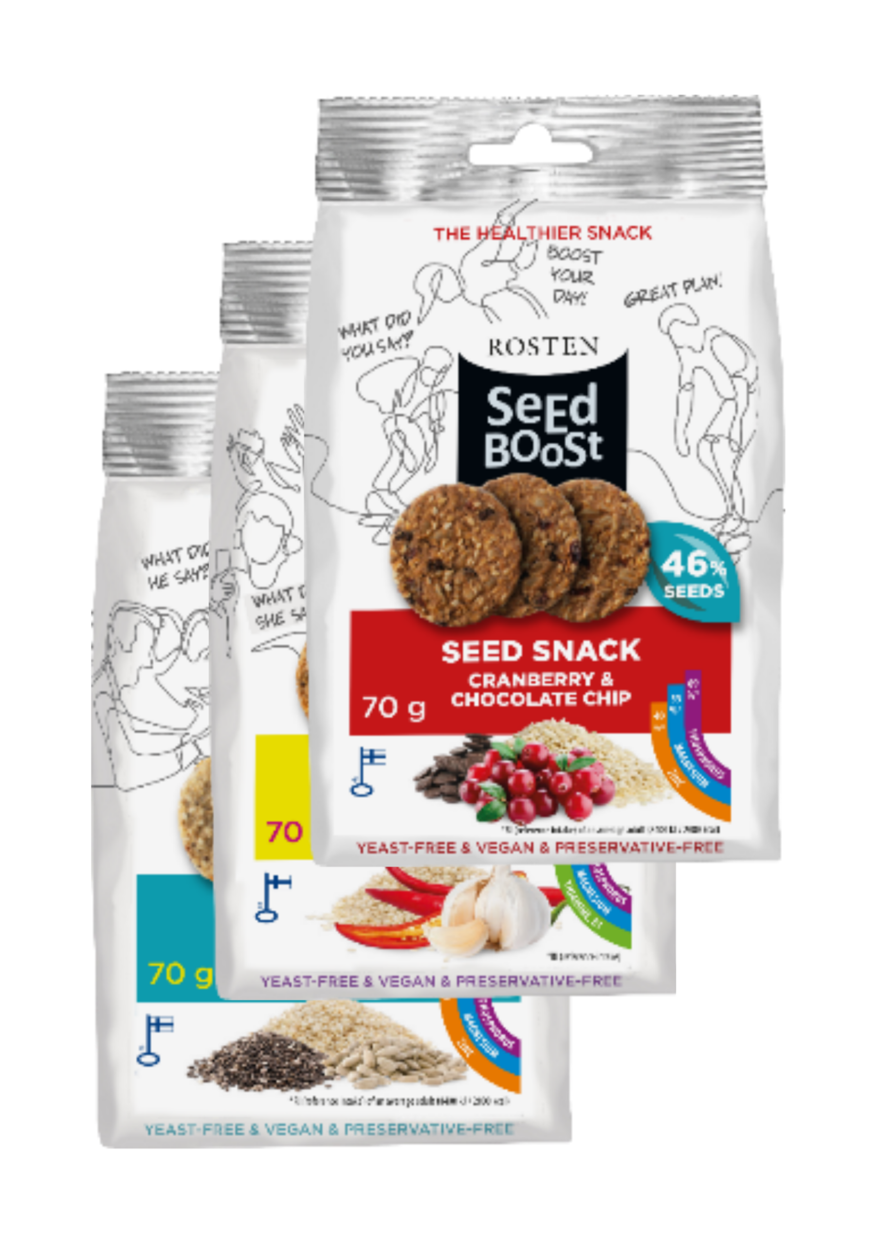 3x SeedBoost erinevate maitsetega snäkk 70g
