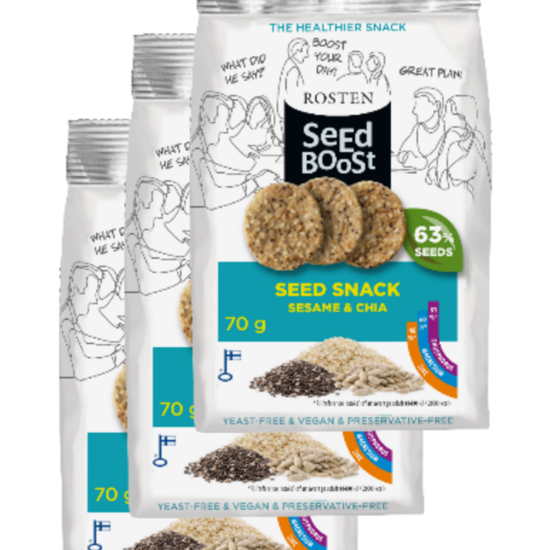 3x SeedBoost seesami- ja chiaseemnete snäkk 70g