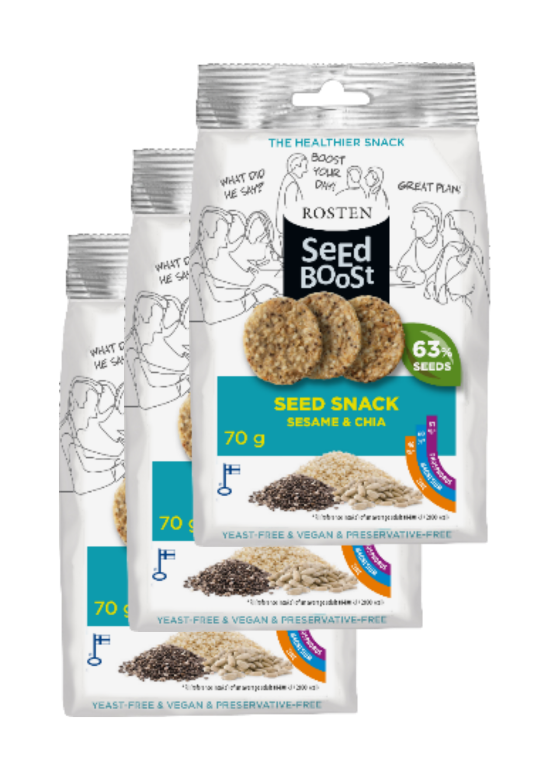 3x SeedBoost seesami- ja chiaseemnete snäkk 70g